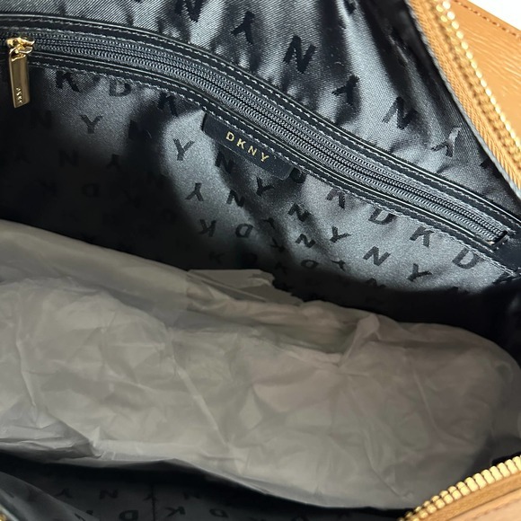 DKNY Tote Bag Satchel Handbag Purse Faux Leather Charm Brown Medium Brown NWT - Picture 6 of 8